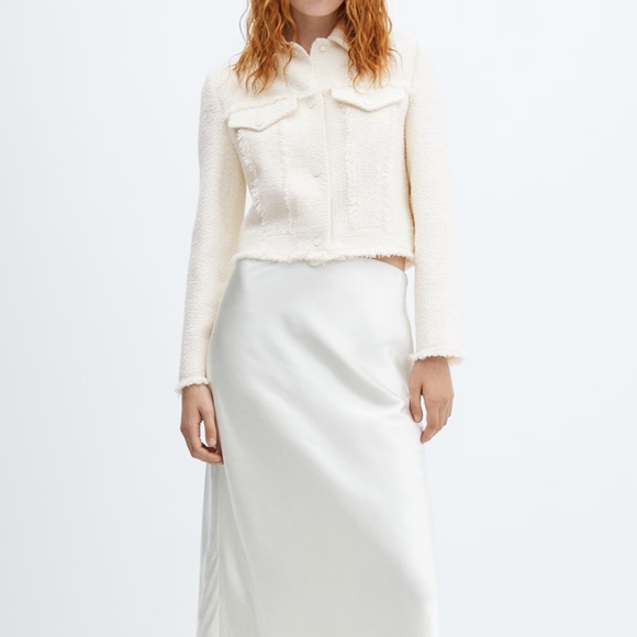 Mango Tweed Jacket Blazer NWOT Size M Cream Cotton Blend - Picture 8 of 8